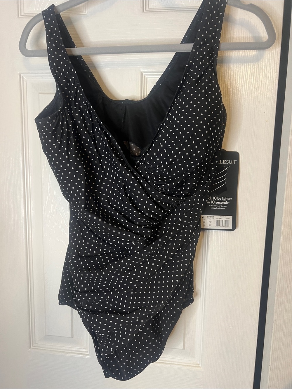 NWT size 18 Miraclesuit Black with White Polka Dot One-Piece Swimsuit